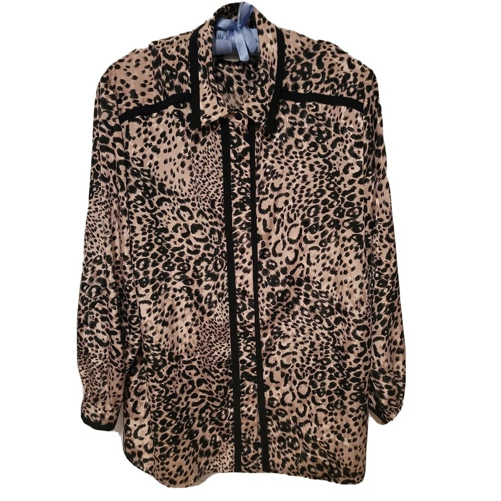 Vintage Da-Rue of California Womans Blouse 20W Leopard Print 80's chic retro